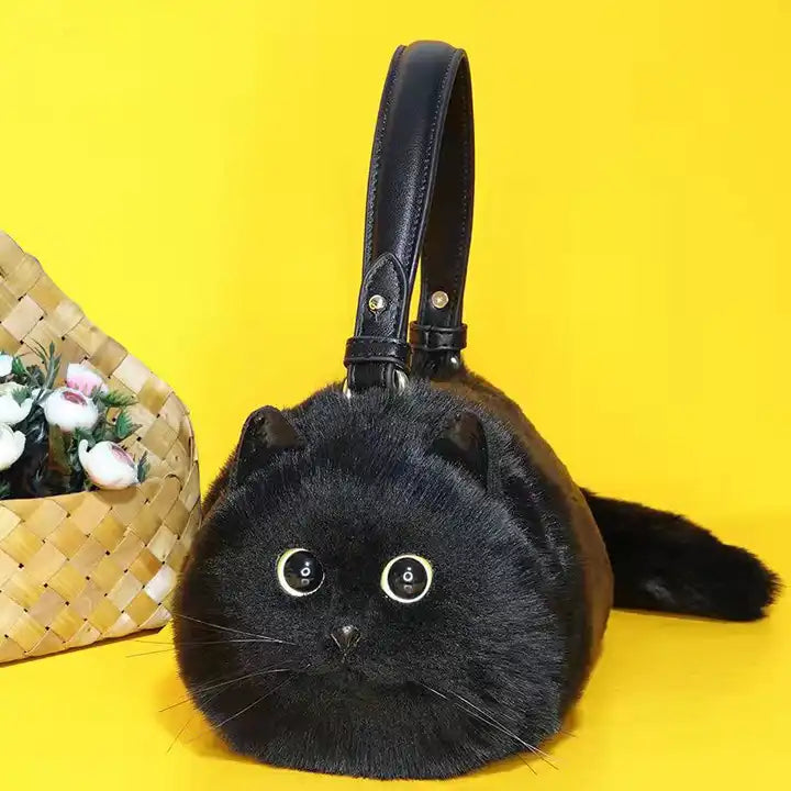 Cute Black Cat Women's Leather Hand bag